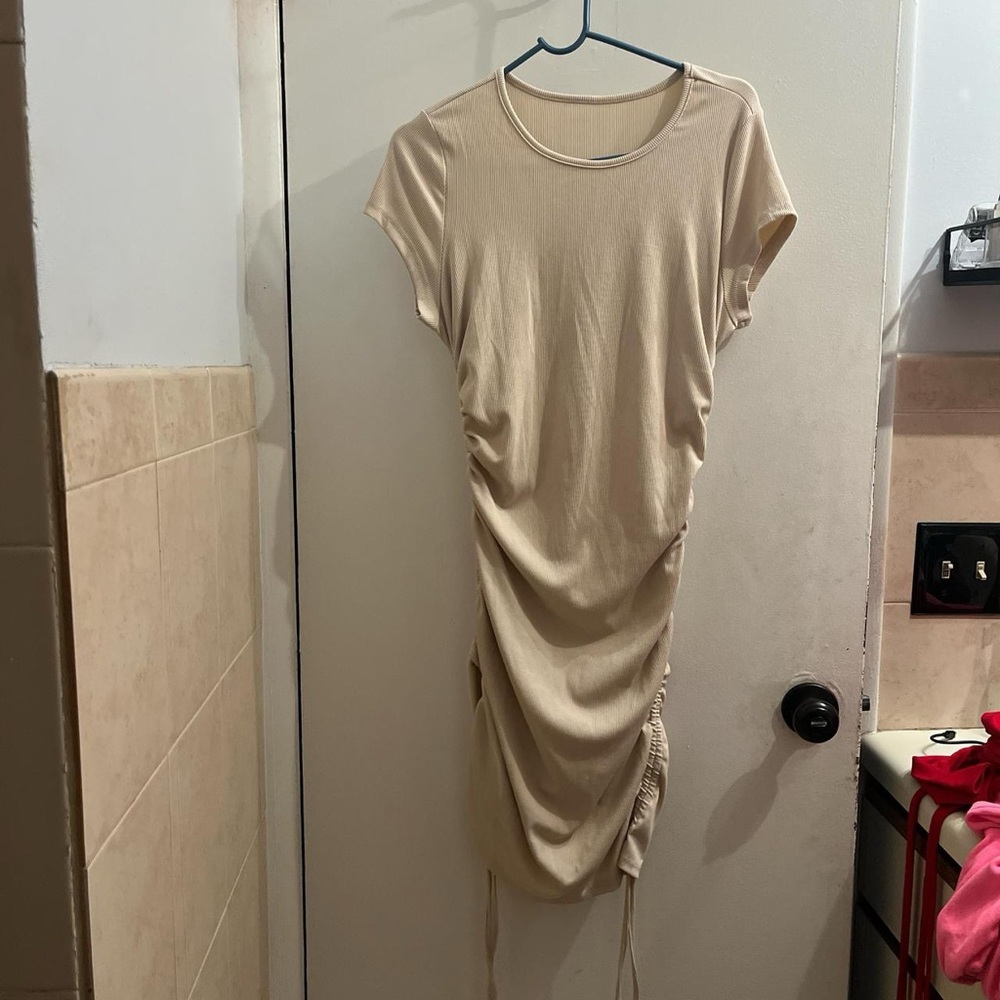Amazon Tan Bodycon Midi Dress with Dolman Sleeves